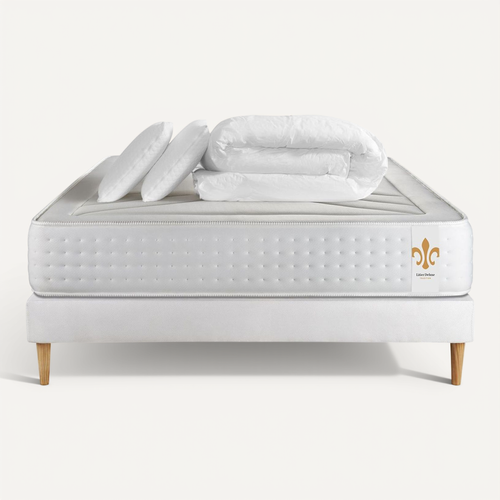 Ensemble Vingt-quatre 160 X 200 Cm Sommier Kit Blanc - Ressorts Ensachés Et Mémoire De Forme