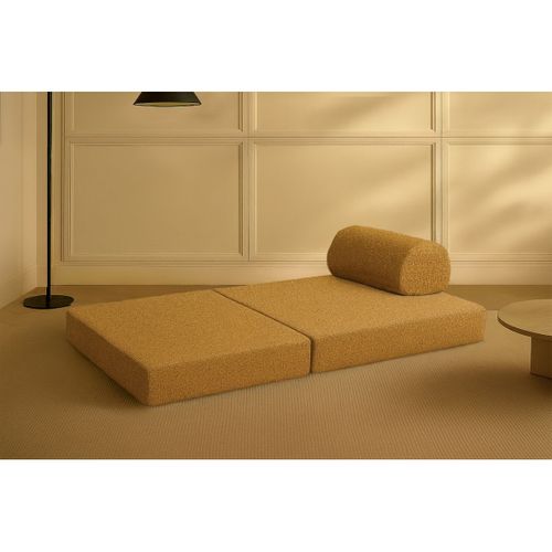 Canapé Droit Modulable Et Convertible 2 Places - Tissu Tweed - Jaune