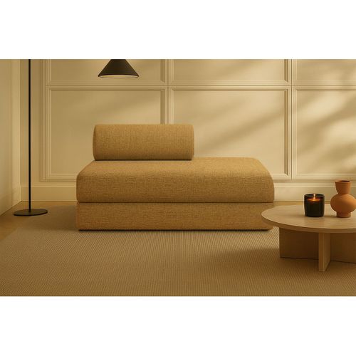 Canapé Droit Modulable Et Convertible 2 Places - Tissu Tweed - Jaune