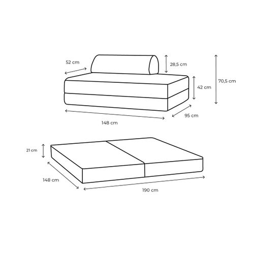 Canapé Droit Modulable Et Convertible 2 Places - Velours Côtelé XL - Taupe