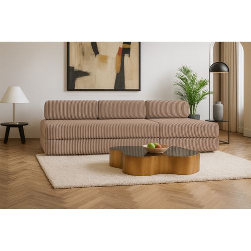 Canapé Droit Convertible 4 Places - Velours Côtelé XL - Marron