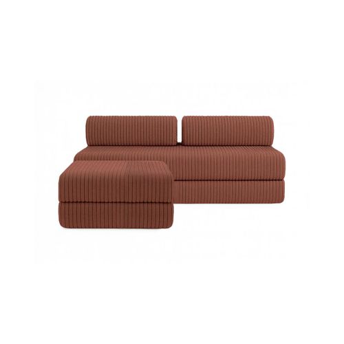 Canapé D'angle Convertible 4 Places - Velours Côtelé XL - Terracotta