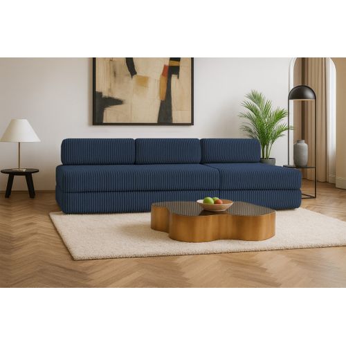 Canapé Droit Convertible 4 Places - Velours Côtelé XL - Bleu