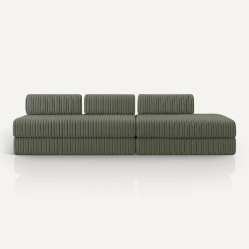 Canapé Droit Convertible 5 Places - Velours Côtelé XL - Vert