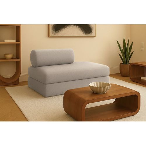 Canapé Droit Modulable Et Convertible 2 Places - Tissu Lisse - Taupe