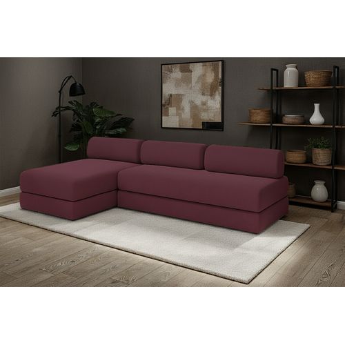Canapé D'angle Convertible 6,5 Places - Tissu Lisse - Rouge