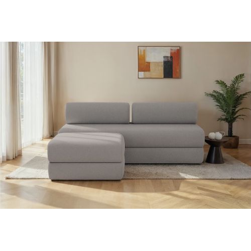 Canapé D'angle Convertible 4 Places - Tissu Lisse - Gris