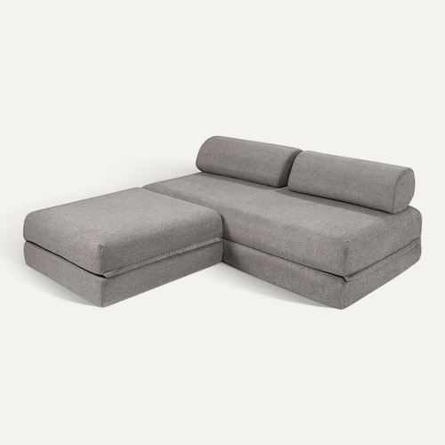 Canapé D'angle Convertible 4 Places - Tissu Lisse - Gris