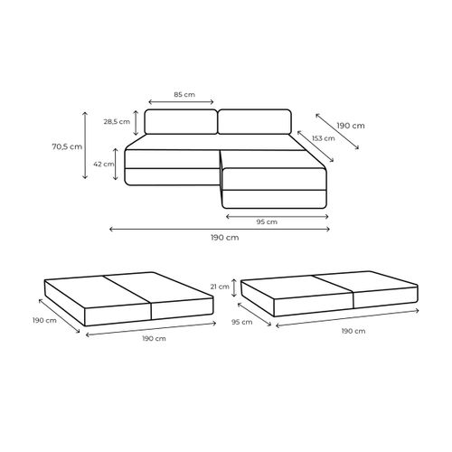 Canapé D'angle Convertible 4 Places - Tissu Lisse - Gris