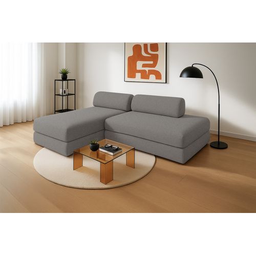 Canapé D'angle Convertible 5 Places - Tissu Lisse - Gris