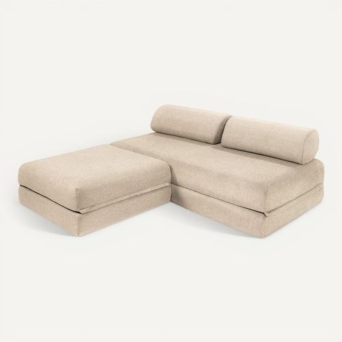 Canapé D'angle Convertible 4 Places - Tissu Lisse - Beige
