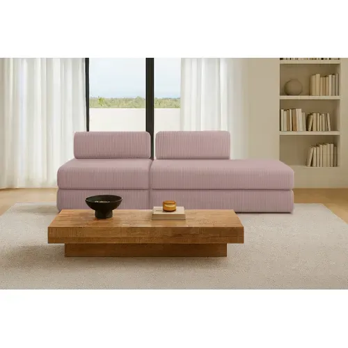 Canapé Droit Convertible 3 Places - Velours Côtelé - Rose Pâle