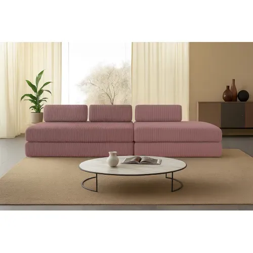 Canapé Droit Convertible 5 Places - Velours Côtelé - Rose