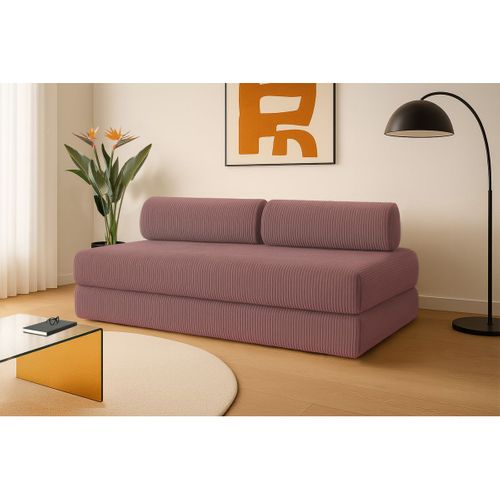 Canapé Droit Convertible 3,5 Places - Velours Côtelé - Rose