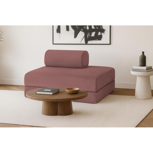 Canapé Droit Modulable Et Convertible 2 Places - Velours Côtelé - Rose