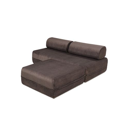 Canapé Droit Convertible 4 Places - Velours Côtelé - Marron