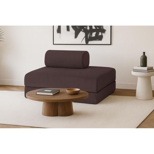 Canapé Droit Modulable Et Convertible 2 Places - Velours Côtelé - Marron