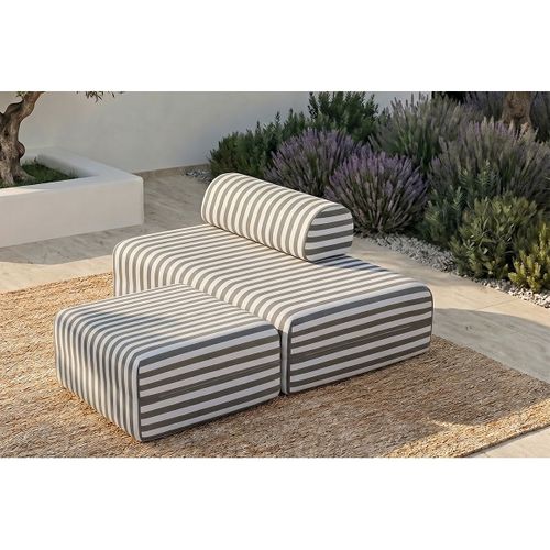 Pouf Modulable - Tissu Extérieur À Rayures, Blanc Et Gris Anthracite