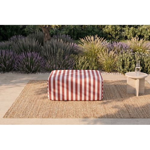 Pouf Modulable - Tissu Extérieur à Rayures, Blanc Et Rouge