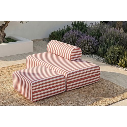 Pouf Modulable - Tissu Extérieur à Rayures, Blanc Et Rouge