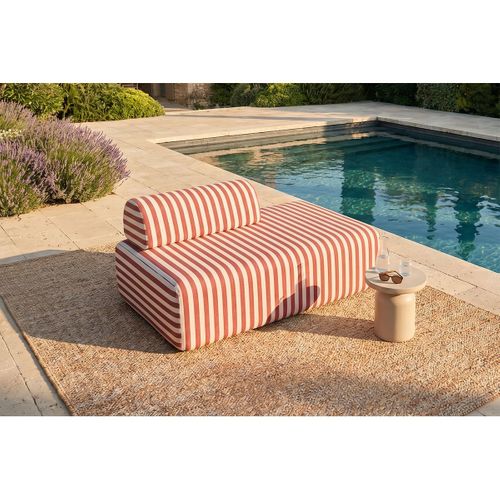 Canapé 2 Places Modulable - Tissu Extérieur À Rayures, Blanc Et Rouge