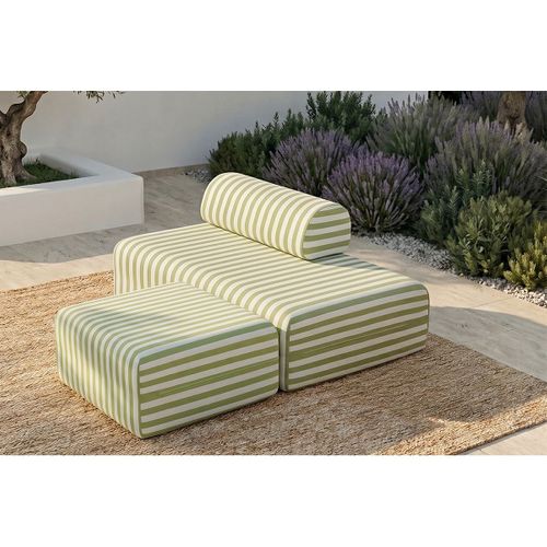 Pouf Modulable - Tissu Extérieur À Rayures, Blanc Et Vert Anis