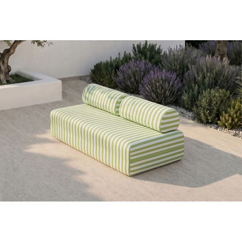 Canapé 3 Places Modulable - Tissu Extérieur À Rayures, Blanc Et Vert Anis