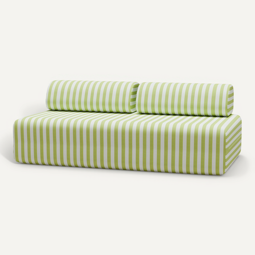 Canapé 3 Places Modulable - Tissu Extérieur À Rayures, Blanc Et Vert Anis