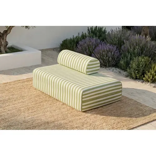 Canapé 2 Places Modulable - Tissu Extérieur À Rayures, Blanc Et Vert Anis