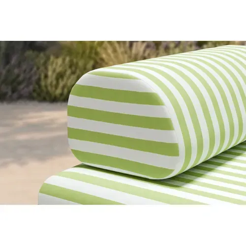 Canapé 2 Places Modulable - Tissu Extérieur À Rayures, Blanc Et Vert Anis