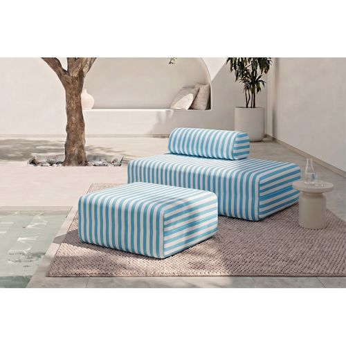Pouf Modulable - Tissu Extérieur À Rayures, Blanc Et Bleu
