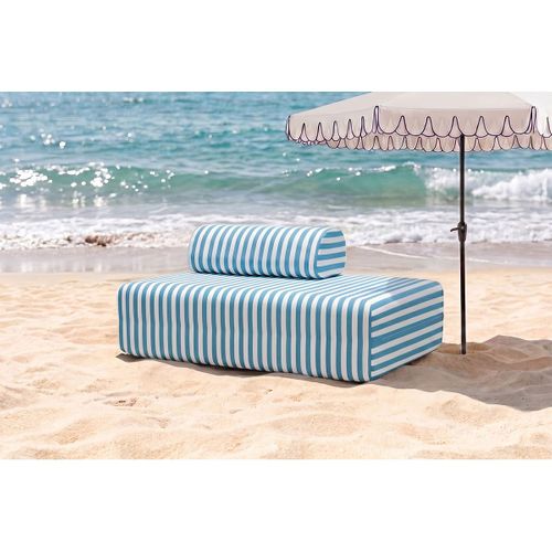 Canapé 2 Places Modulable - Tissu Extérieur À Rayures, Blanc Et Bleu