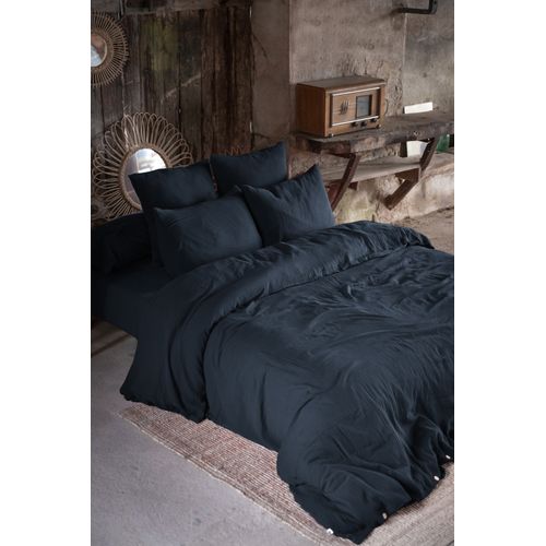 Housse De Couette Double Gaze Coton 240 X 220 Cm Gaia Bleu Marine