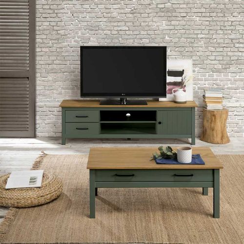 Meuble TV 1 Porte 2 Tiroirs Bois/vert - Daranmi
