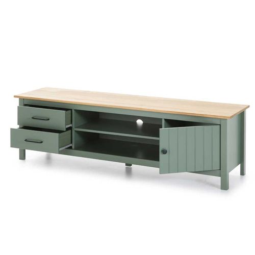 Meuble TV 1 Porte 2 Tiroirs Bois/vert - Daranmi