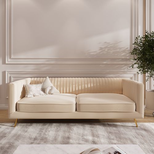 Canapé 3 Places En Velours Beige - Gatsby