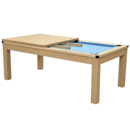 Table De Billard Convertible Bois Clair Tapis Bleu Clair - Eddie