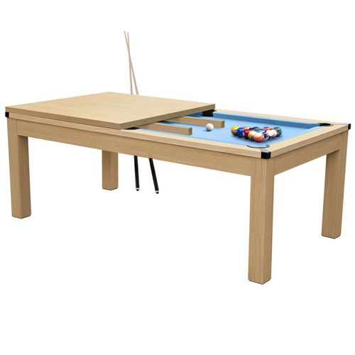 Table De Billard Convertible Bois Clair Tapis Bleu Clair - Eddie