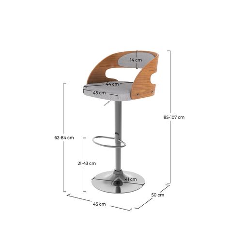 Chaise De Bar Réglable 62/84 Cm En Tissu Gris Clair - Louis