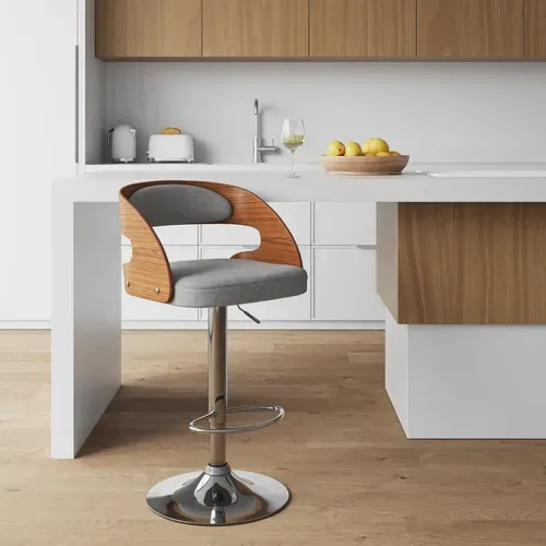 Chaise De Bar Réglable 62/84 Cm En Tissu Gris Clair - Louis