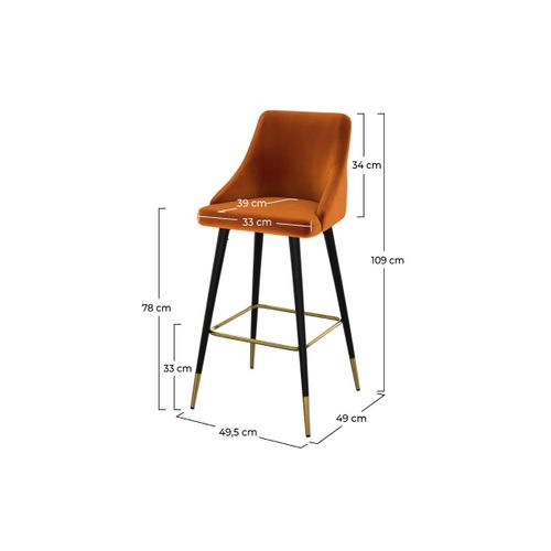 Lot De 2 Chaises De Bar En Velours Orange 78 Cm - Aristote