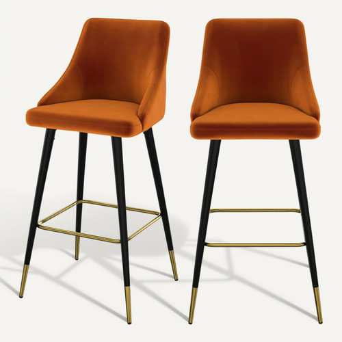 Lot De 2 Chaises De Bar En Velours Orange 78 Cm - Aristote