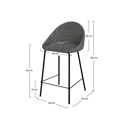 Lot De 2 Chaises Pour Îlot Central 65 Cm En Tissu Bouclette Gris - Misty