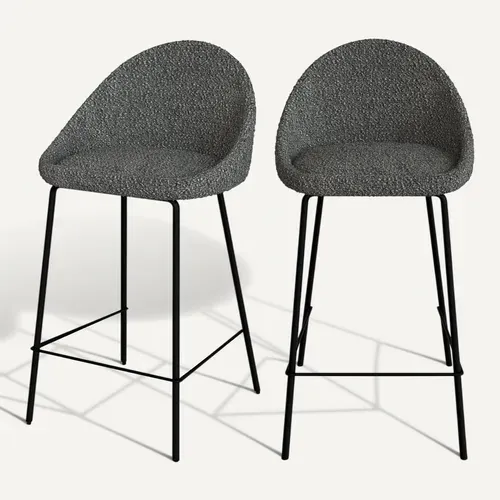 Lot De 2 Chaises Pour Îlot Central 65 Cm En Tissu Bouclette Gris - Misty