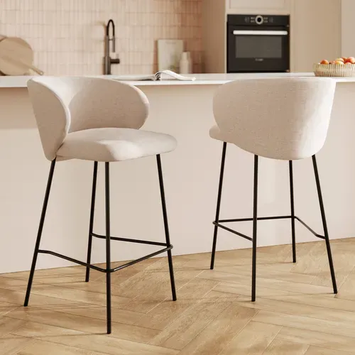 Lot De 2 Chaises Pour Îlot Central En Tissu Beige 67 Cm - Victoria