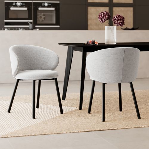 Lot De 2 Chaises En Tissu Gris Clair Chiné Et Pieds Noirs - Cécilia