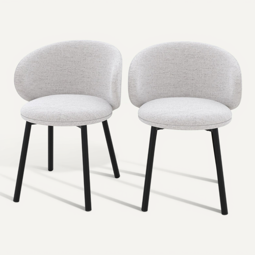 Lot De 2 Chaises En Tissu Gris Clair Chiné Et Pieds Noirs - Cécilia