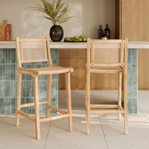 Lot De 2 Chaises Pour Îlot Central En Teck Et Cannage Rotin 66,5 Cm - Kyla