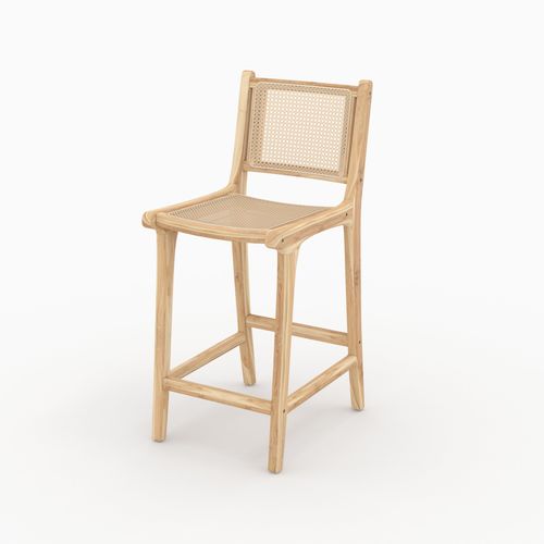Lot De 2 Chaises Pour Îlot Central En Teck Et Cannage Rotin 66,5 Cm - Kyla