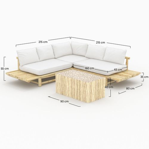 Salon De Jardin Blanc 4 Personnes En Bois De Teck, Canapé, Table Basse - Sunny
